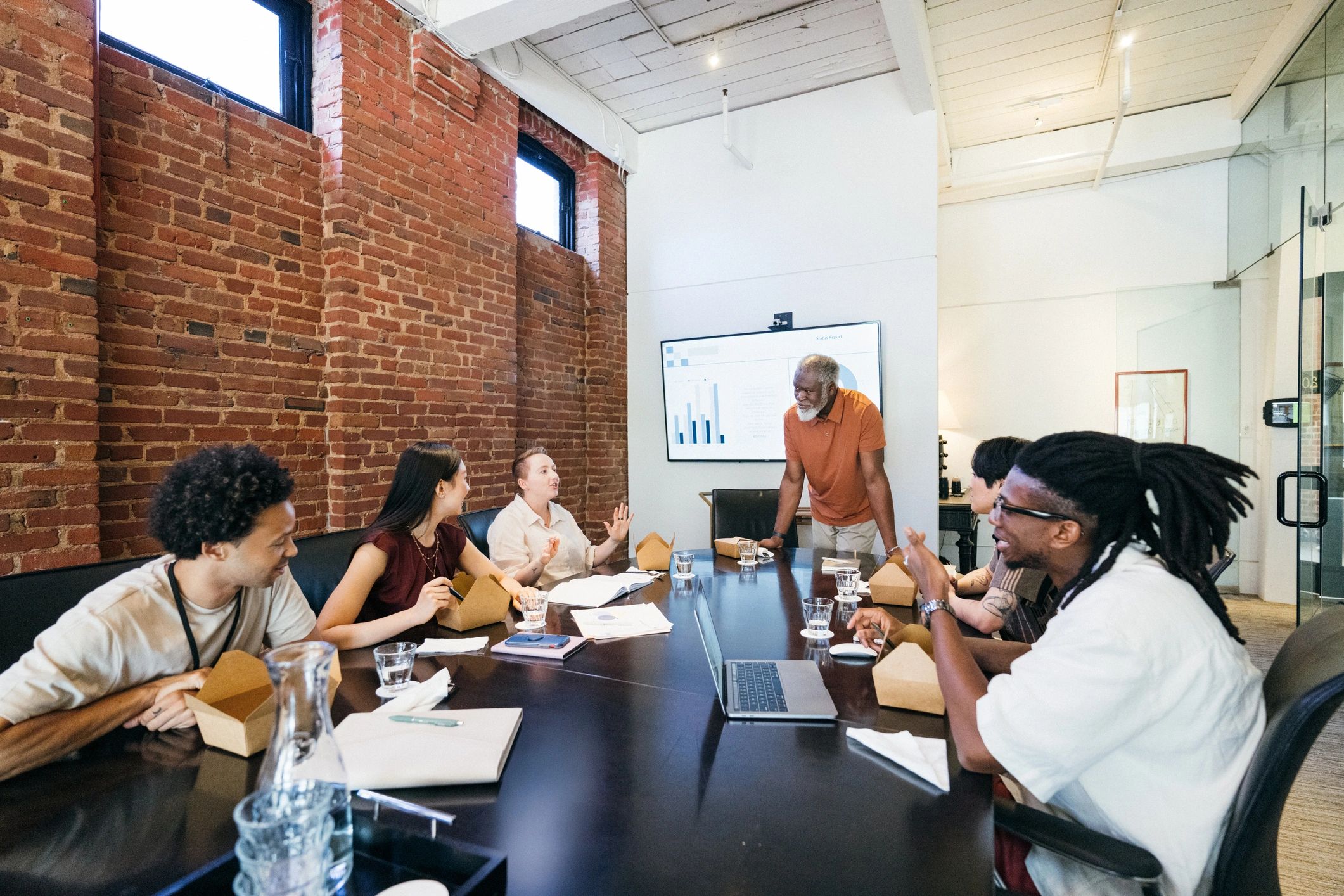 Collaborative team meeting in a boardroom